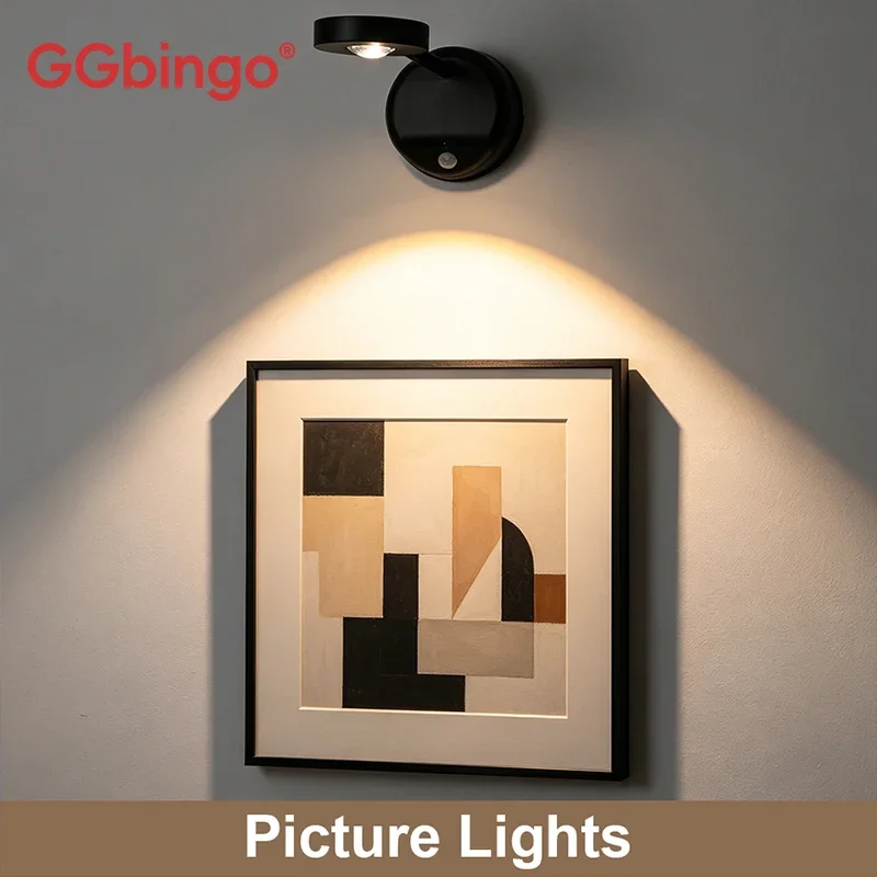 GGbingo Wall Light LED Motion Sensor Spotlight USB Rechargeable Wireless Dimmable Wall Lamp for Artwork Paintings Picture Light