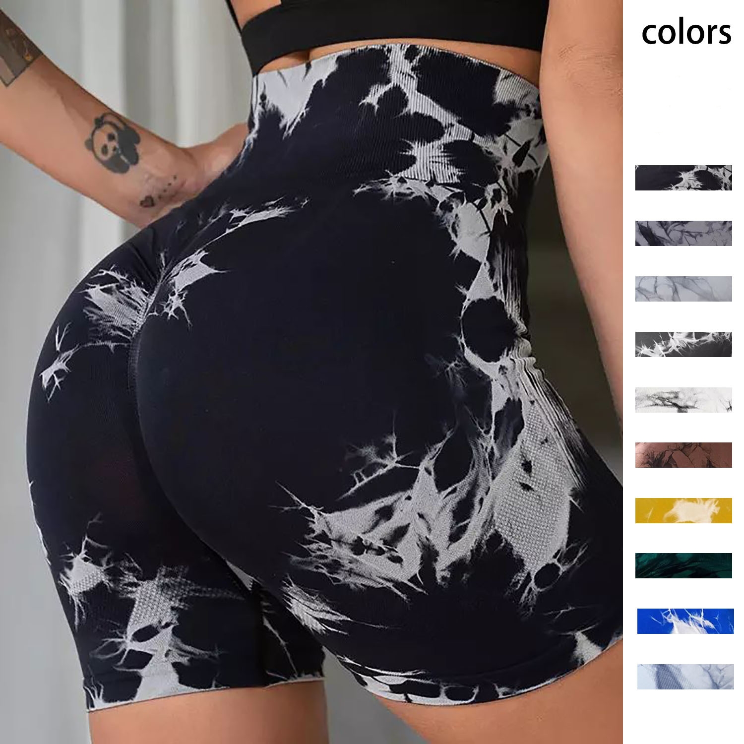 Tie Dye celana pendek Yoga tanpa kelim, legging pendek untuk olahraga wanita, pakaian kebugaran Joga, pakaian Gym, celana pendek bersepeda musim panas