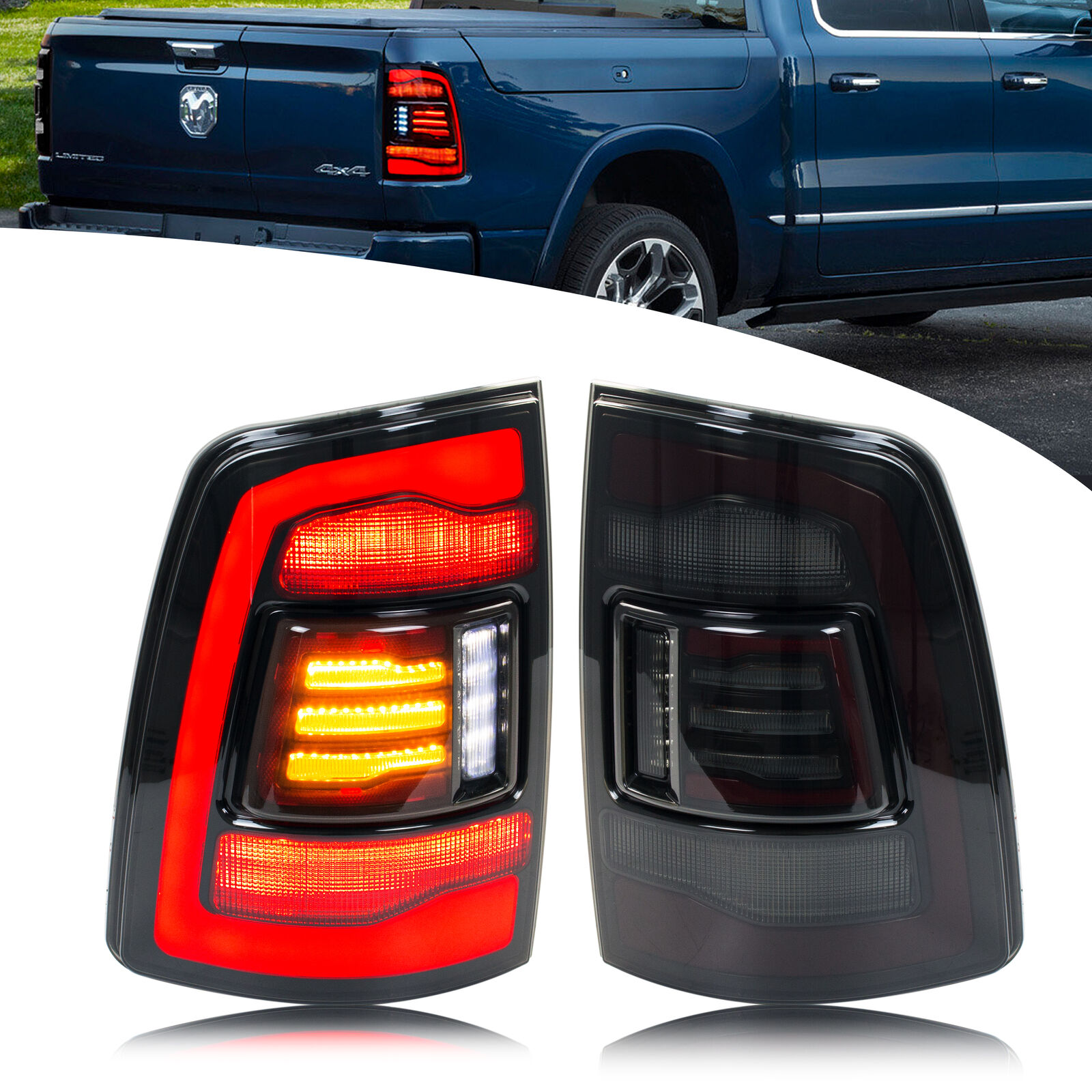 Lampu belakang LED untuk Dodge Ram 1500 2500 3500 lampu belakang generasi ke-4 animasi Sequential rakitan sinyal belok