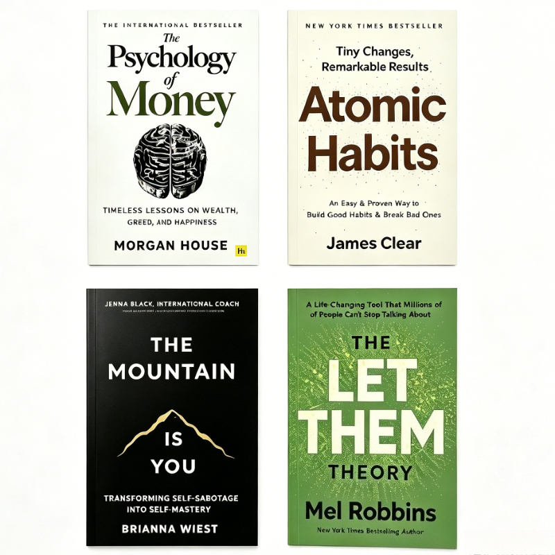 4 Popular English Self Improvement Books : Atomic Habits/The Psychology of Money/The Mountain Is You/The Let Them Theory