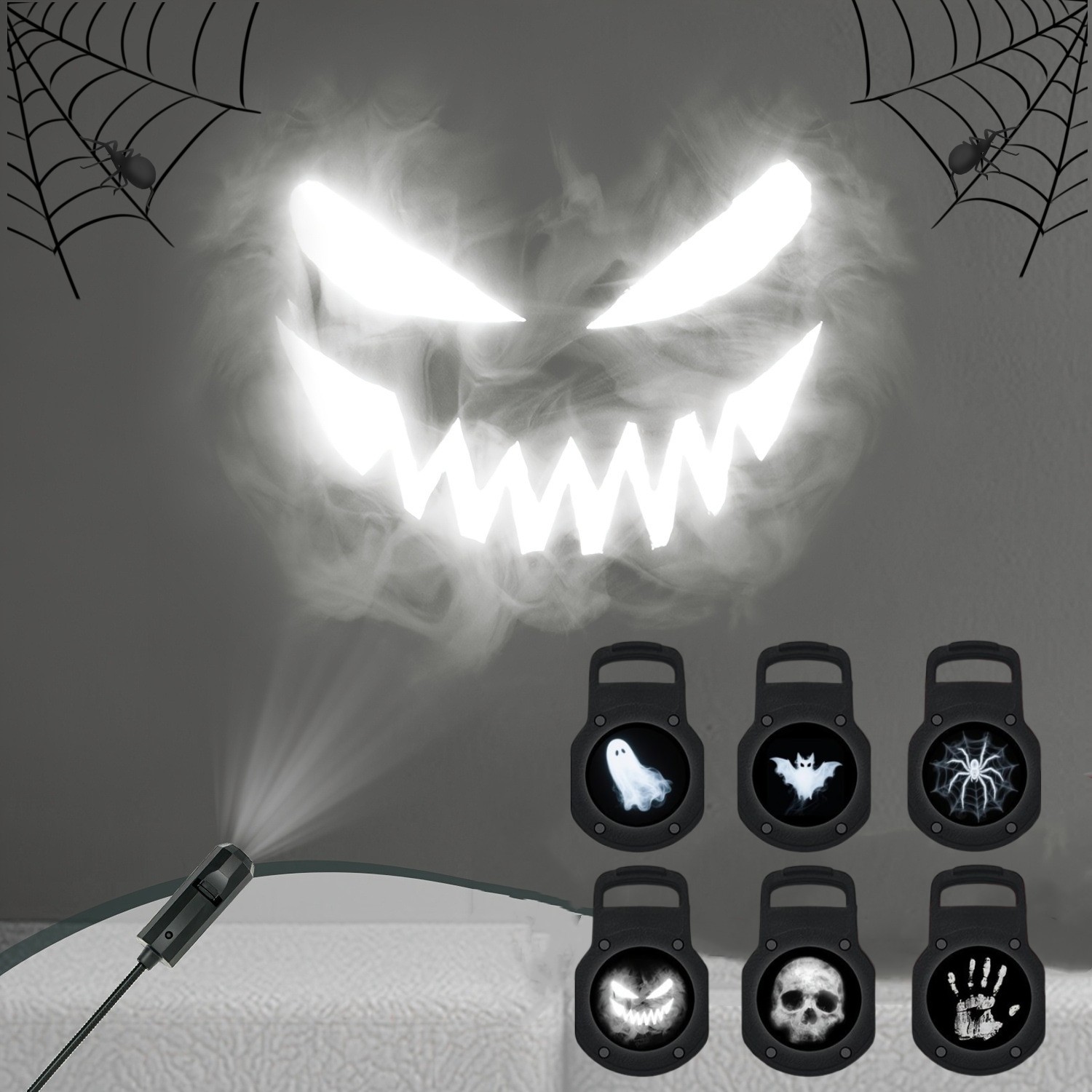 USB-Projektorlicht, Halloween-Geisterschädel, Nachtlicht, umschaltbares Muster, LED-Projektorlampe für Zimmer, Decke, Fenster, Wanddekoration
