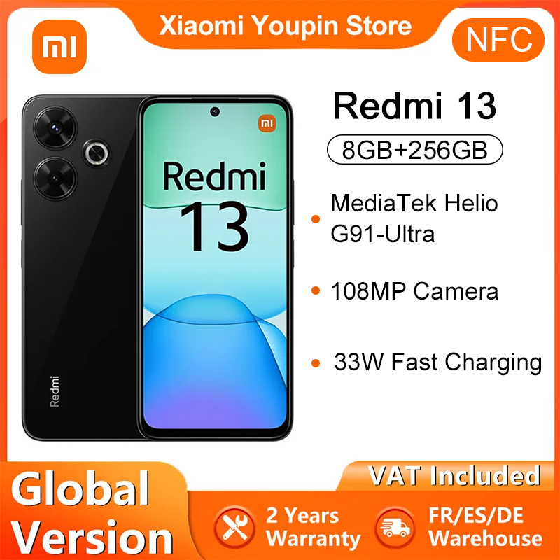 Xiaomi Redmi 13, Teléfonos inteligentes, MediaTek Helio G91-Ultra, Cámara de 108MP, 5030mAh, Carga rápida de 33W, Pantalla de 90Hz, Versión Global