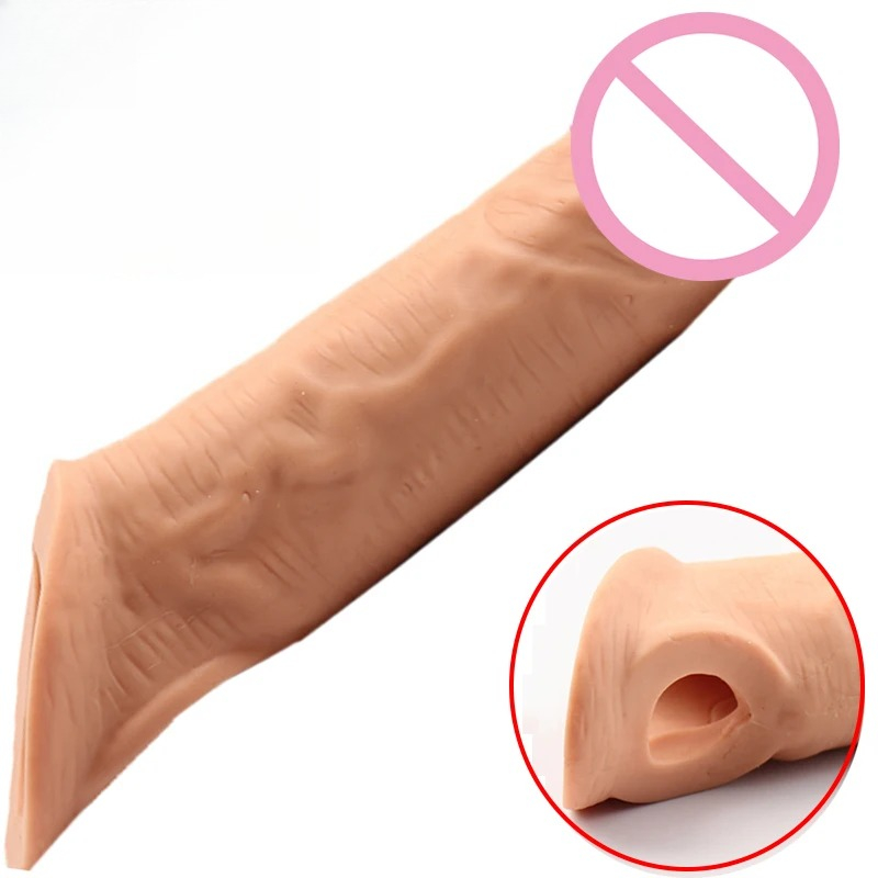 20Cm Thicken Condom Reusable Penis Enlargement Sleeve Realistic Dick Dildo Cock Ring Delay Ejaculation Sex Toys For Men Sex Shop