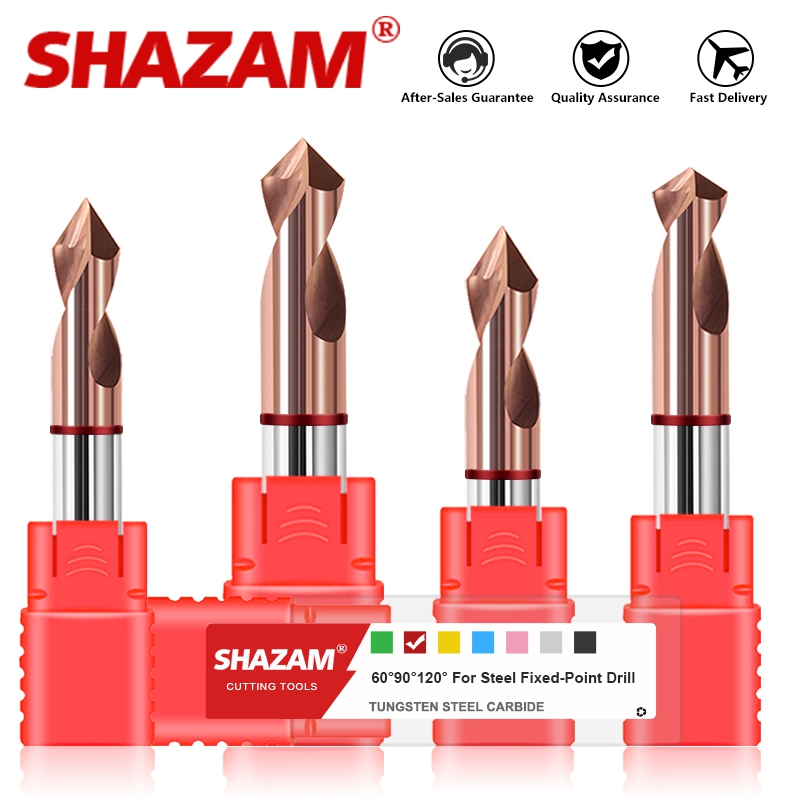 SHAZAM HRC55 2-Blade Tungsten Steel Carbide Red Circle Chamfer Centering Drill For CNC Machining Center 60° 90° 120° Bit To