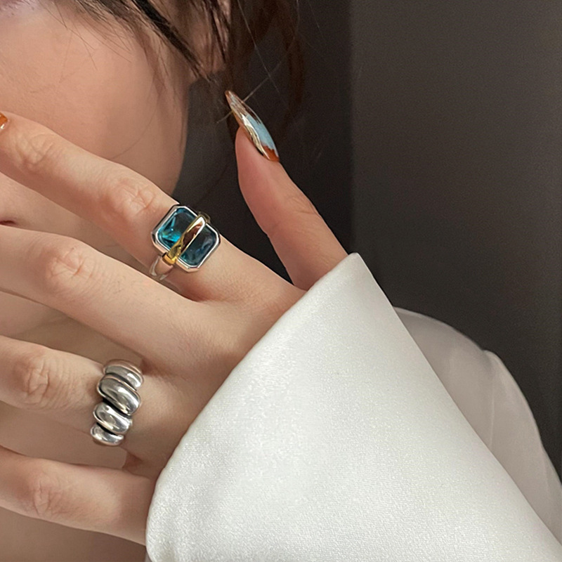 Verstellbarer Öffnungsring für Mädchen und Frauen, modischer Ring, beliebter Schmuck, blau, silberfarben, für Partykleid, schönes Geburtstagsgeschenk