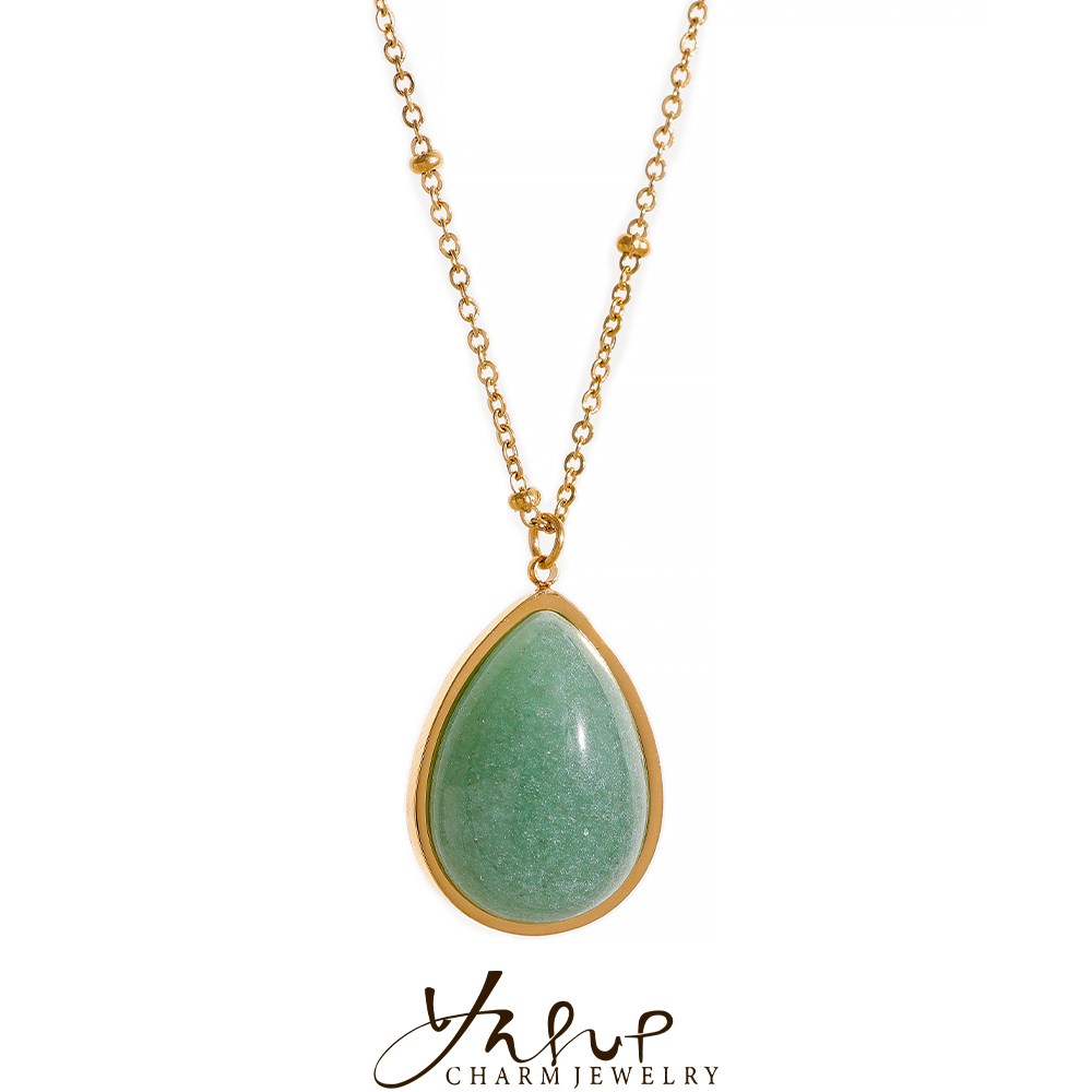 Yhpup Wassertropfen Amethyst Grüner Aventurin Naturstein Halskette Edelstahl Mode Charm Anhänger Schmuck Anlauffrei