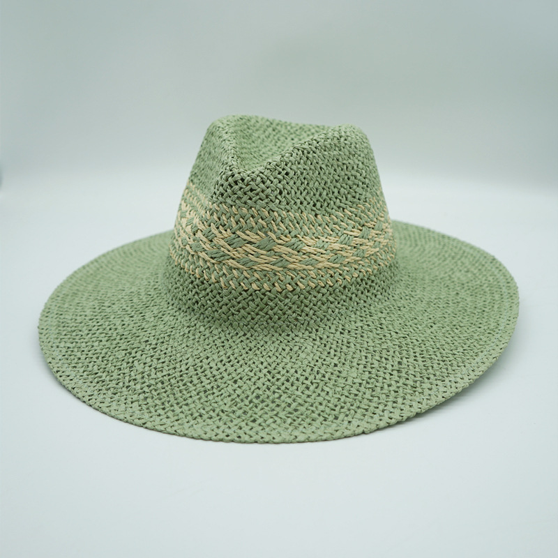 Chapeau de soleil à large bord pour femmes, en paille, à motif Jacquard, unisexe, pour la plage
