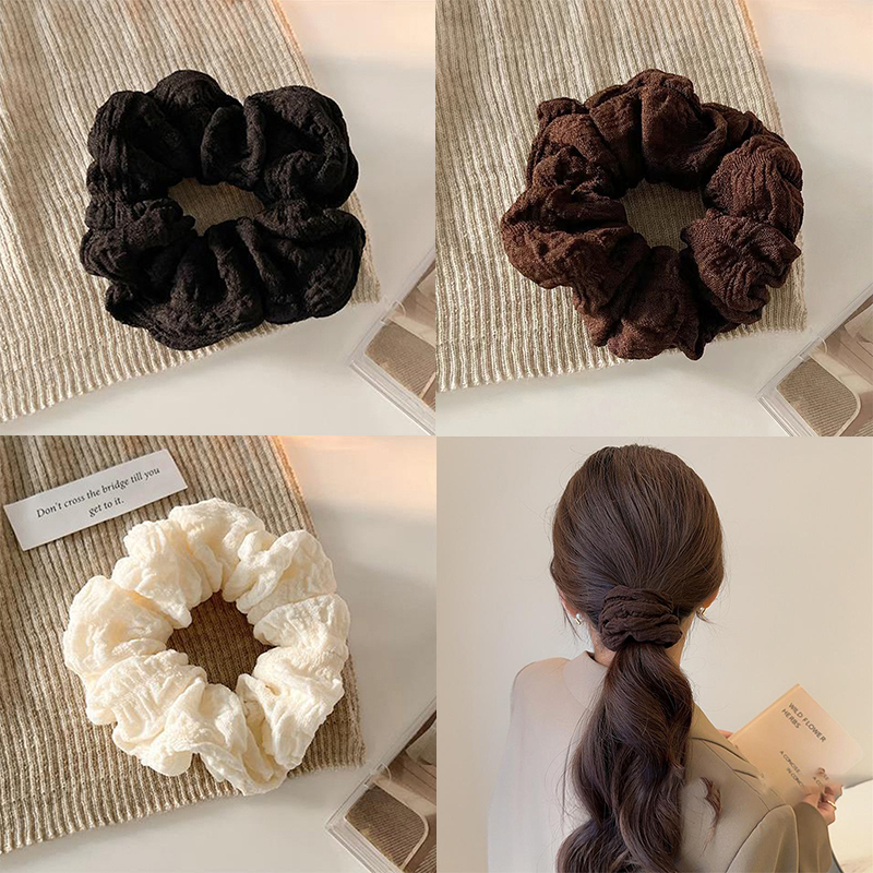 Ikat Rambut Polos Motif Gelombang untuk Wanita, Simpel, Model Kuncir Kuda, Fashionable untuk Wanita Muda, Tidak Menyakiti Rambut