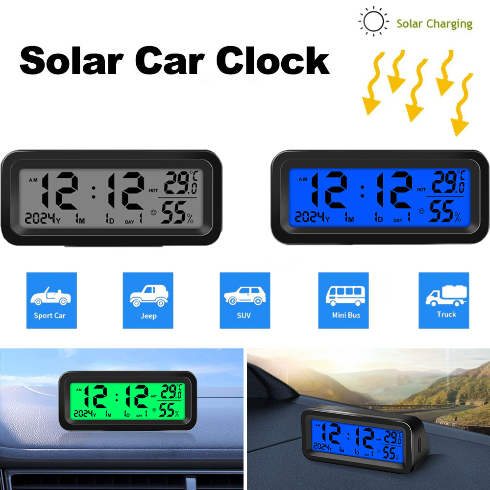 Carro solar relógio digital data termômetro displaytime lcd display luminoso acessórios do carro para painel relógio do carro