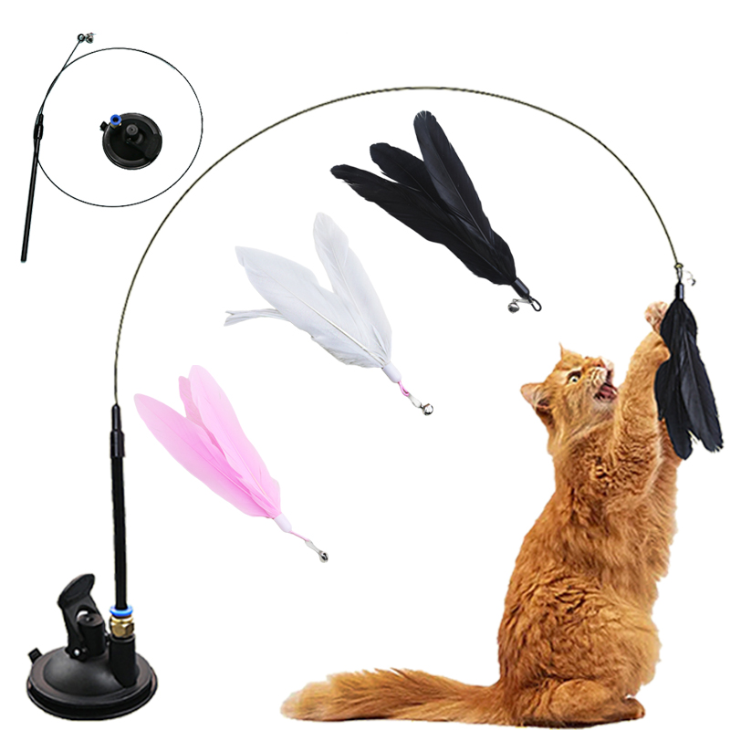 Интерактивная игрушка для кошек, кошачья палочка без рук, котенок, играющая в тизер, игрушка-палочка на присоске, перьевая палочка, товары для домашних животных, имитация пера