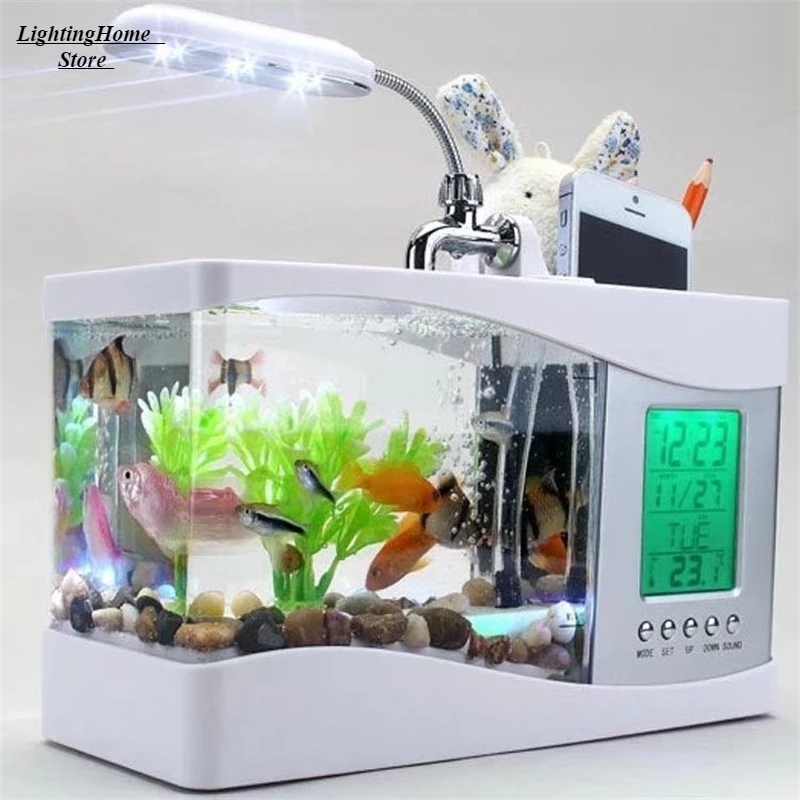 Tavolo Multifunzionale per Acquario con Filtro e Illuminazione Tre-in-Uno, Accessorio per Acquario con Timer LCD e Lampada