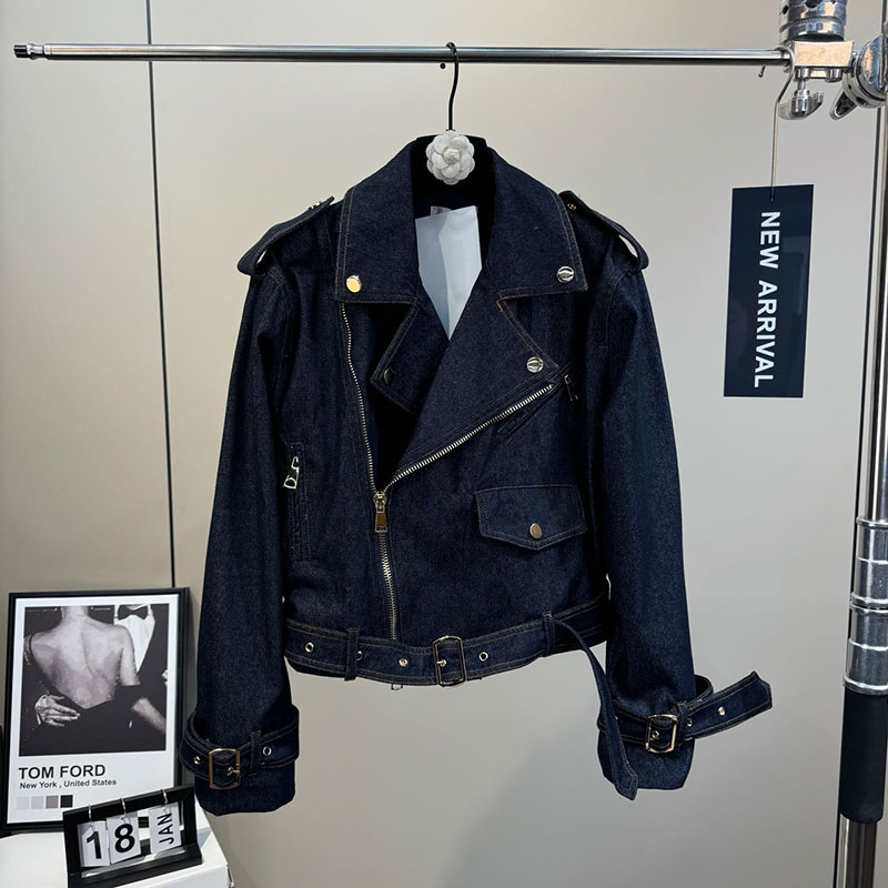 2025 nueva moda azul marino manga larga Denim Jeans chaqueta abrigo Tops
