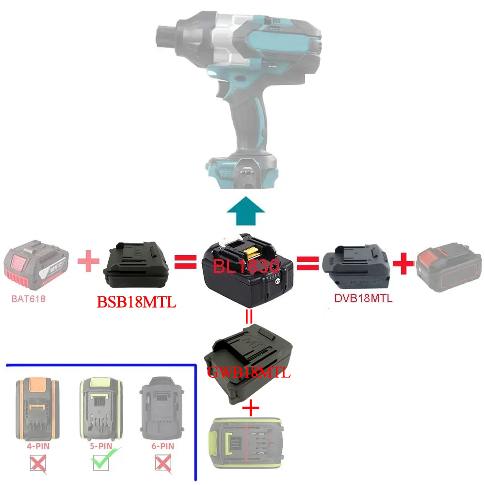 แบตเตอรี่ Li-Ion อะแดปเตอร์แปลง BSB18MTL DVB18MTL GWB18MTL สําหรับ Bosch BAT618 สําหรับ Devon สําหรับ Worx สําหรับ Makita แบตเตอรี่ลิเธียมเครื่องมือ BL1830