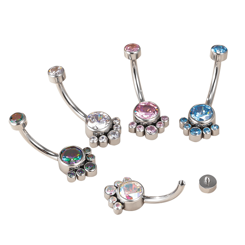 G23 Titanium curved Navel barbell shiny Zircon Sexy Belly Dance piercing Earrings Bellybutton Body Jewelry Helix belly ring