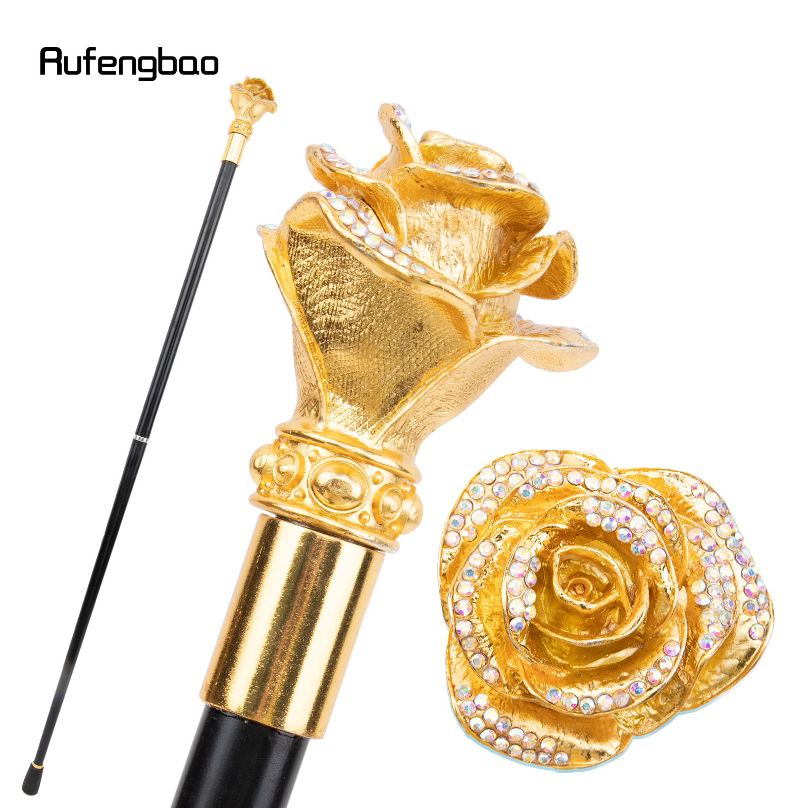 Golden Rose Flower Steampunk Wandelstok Mode Decoratieve Wandelstok Gentleman Luxe Crosier Knop Wandelstok 95cm
