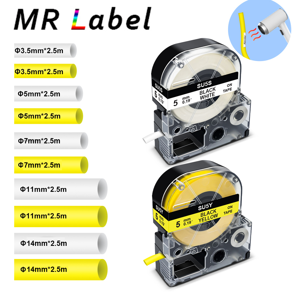3.5/5/7/11mm Label Krimpkous SU5S SU11S SU5Y SU11Y SU7Y SU7W Compatibel voor Epson LabelWorks LW-300 LW-400 LW-600