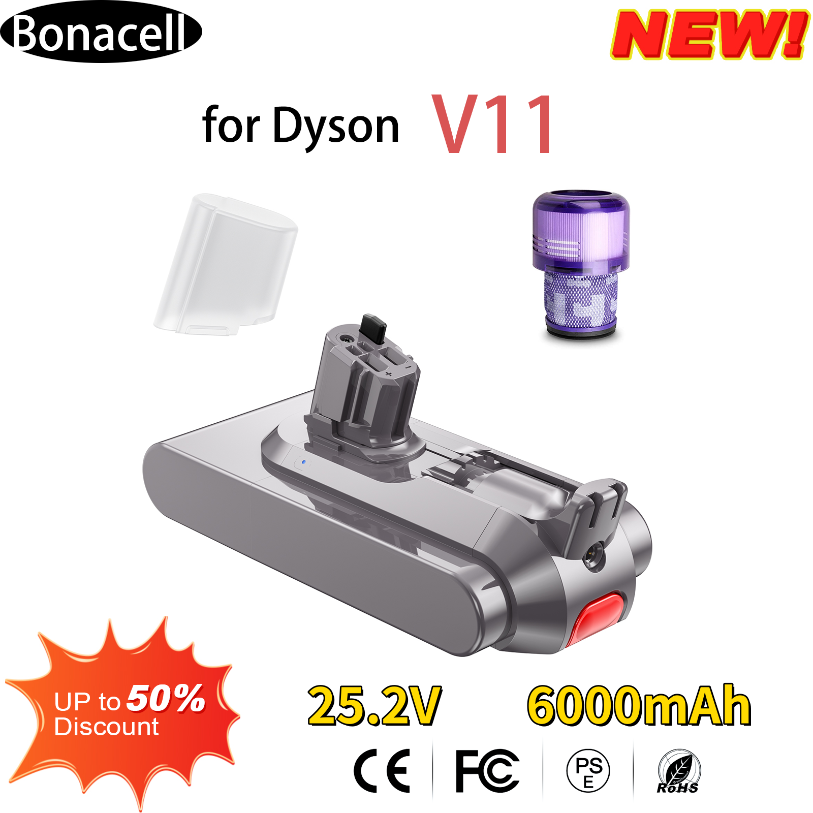 Аккумулятор 25,2 В, 6000 мАч для пылесоса Dyson V11 SV15 Series Fluffy 970145 -02 сменная версия с пряжкой для аккумулятора