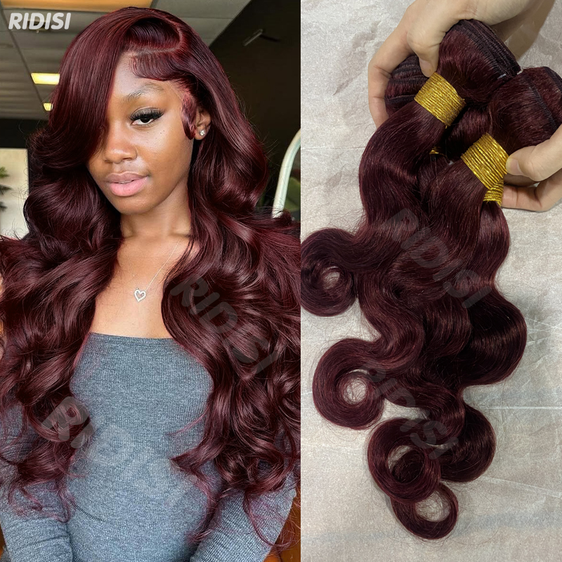 Ridisi 99j Borgonha Ondulado Corporal Cabelo Humano Brasileiro Ondulado 3/4 Pacotes de Cabelo Humano Colorido Vermelho Vinho