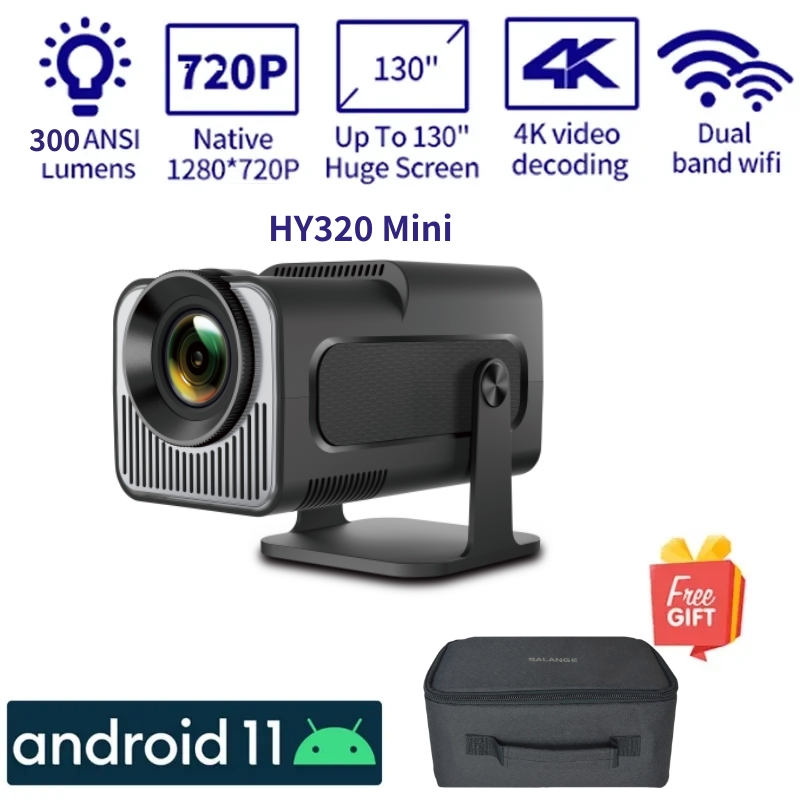 Salange HY320 MINI Android 11.0 Projector LED Beamer Home Cinema 300ANSI 720P WIFI Smart TV voor 1080P 4K Via HD met draagtas