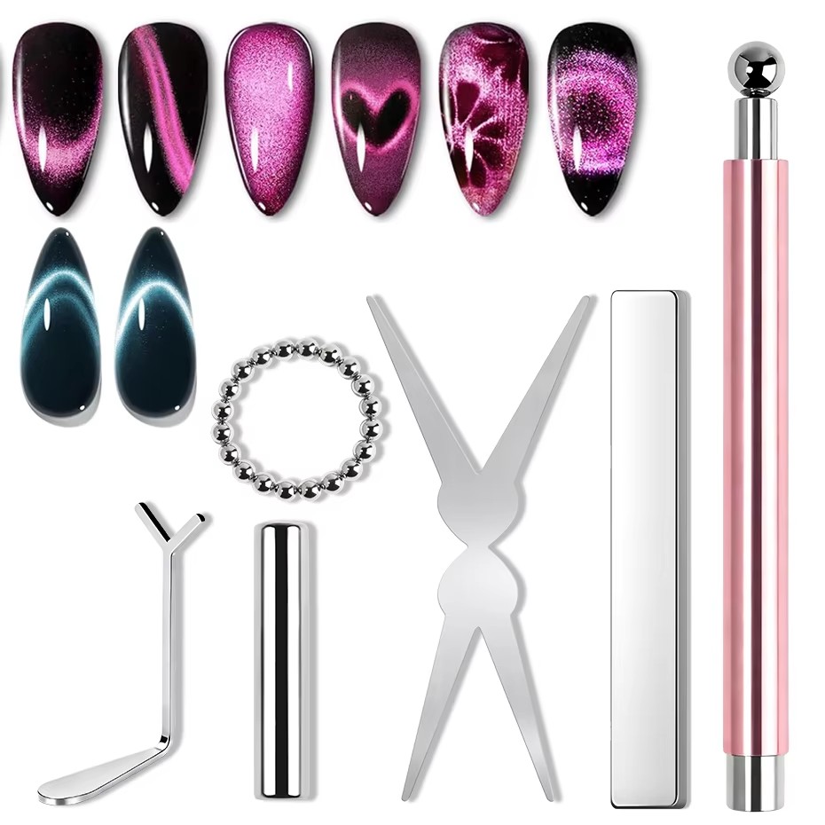 1/6-teiliges Katzenauge-Nagelmagnet-Set, Katzenauge-Herzmagnete, Nagelmagnet-Sticks, Katzenauge-Gel-Lack-Magnete, Maniküre-Werkzeuge