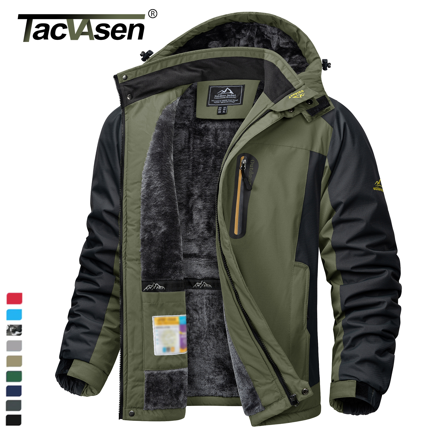 TACVASEN Parka de invierno con forro polar resistente, chaquetas impermeables para hombre, chaquetas de esquí y Snowboard, abrigos con capucha extraíbles a prueba de viento, cortavientos