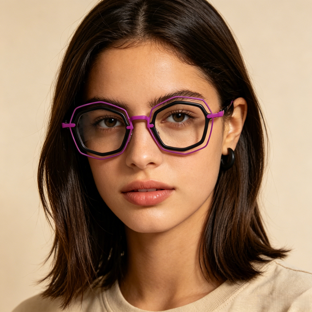 BETSION Modne Geometryczne Oprawki Okularów z Acetatu i Metalu dla Kobiet i Mężczyzn, Okulary do Czytania z Kontrastowym Kolorem, Okulary z Wyjątkowym Designem # 76851