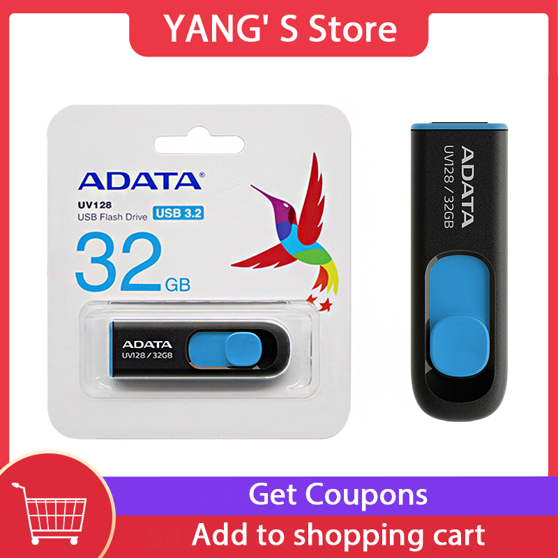 ADATA 128 ГБ USB 3.2 Gen 1 256 ГБ UV128 64 ГБ флэш-накопитель 32 ГБ флэш-накопитель выдвижной без крышки для компьютера 100% оригинал