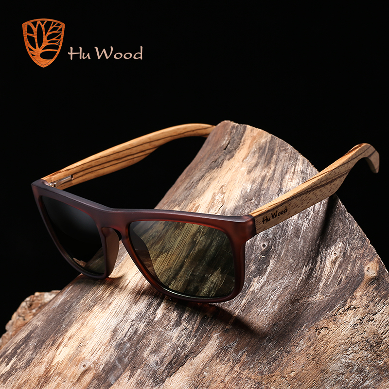 HU WOOD Occhiali da sole da uomo Occhiali da sole polarizzati in legno di zebra Lenti rettangolari Guida Protezione UV400 Occhiali in legno GR8002
