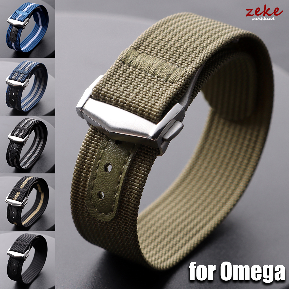 Ribbed Nylon Watch Band Canvas Nylon Strap 20mm for Omega X Swatch MoonSwatch Men Women Sport Waterproof Folding Buckle Bracelet