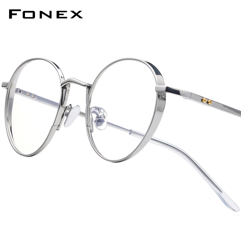 FONEX Titan Brillengestell Damen Ultraleichte Vintage Runde Brillen Herren Retro Japanische High-End-Qualitätsbrillen 879