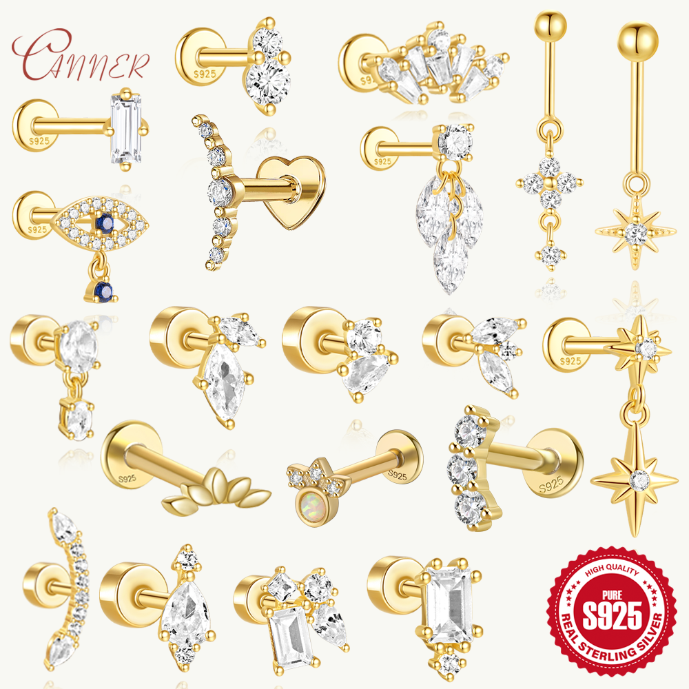 Серьги-гвоздики CANNER из серебра 925 пробы для женщин, с кубическим цирконием, из стерлингового серебра 925 пробы, для пирсинга хряща, ювелирные изделия, 1 шт.