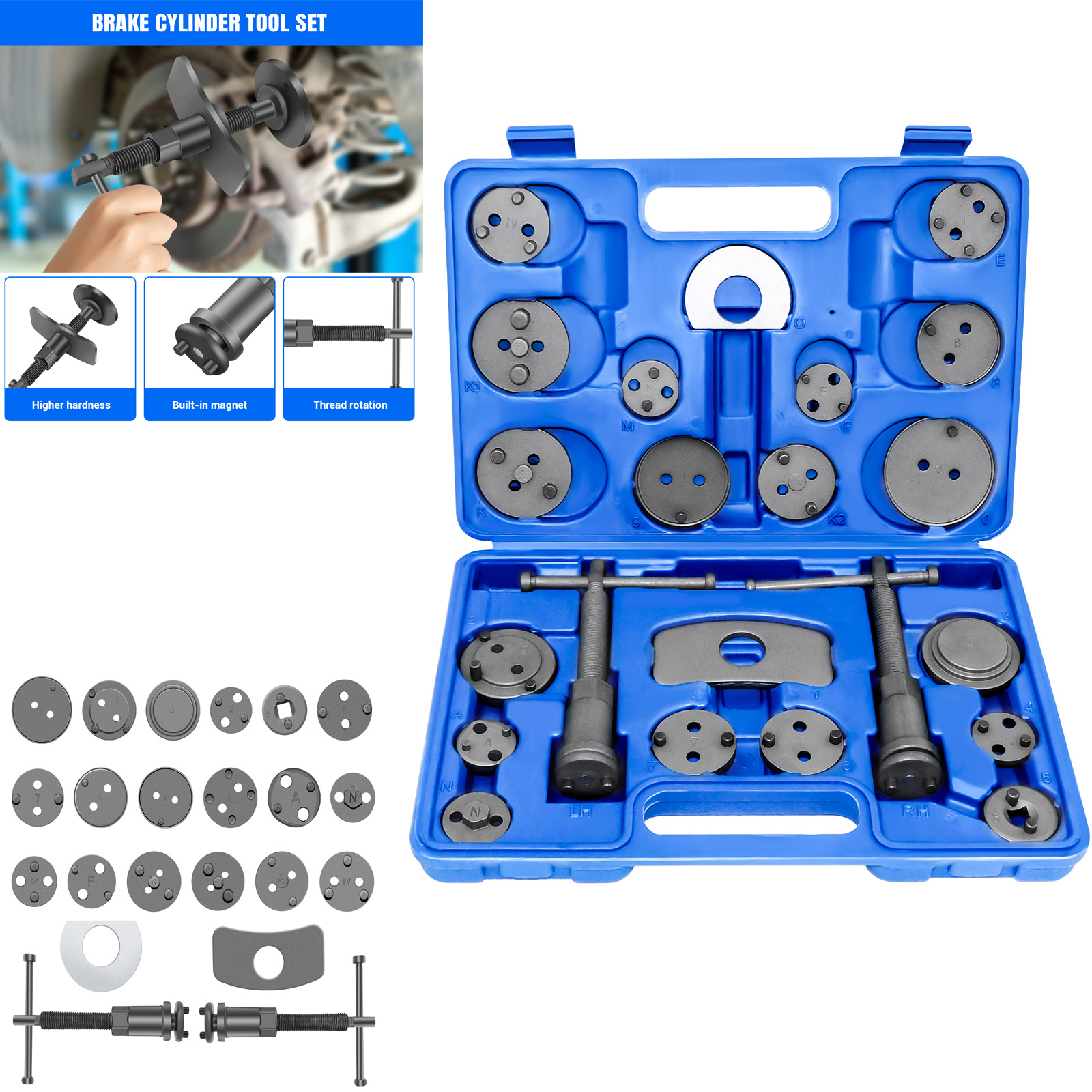 Kit d'outils de rembobinage d'étrier de frein, 22 pièces, pour vent arrière, Piston de frein à disque avant et arrière, tampon de Compression, ensemble principal de remplacement