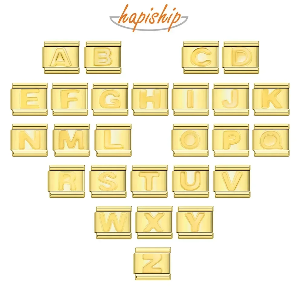 Hapiship 2025 Neue Damenmode 26 Buchstaben A-Z Italienische Charm-Verbindungen passen 9 mm Armband Edelstahl Schmuck DIY Herstellung DJ432