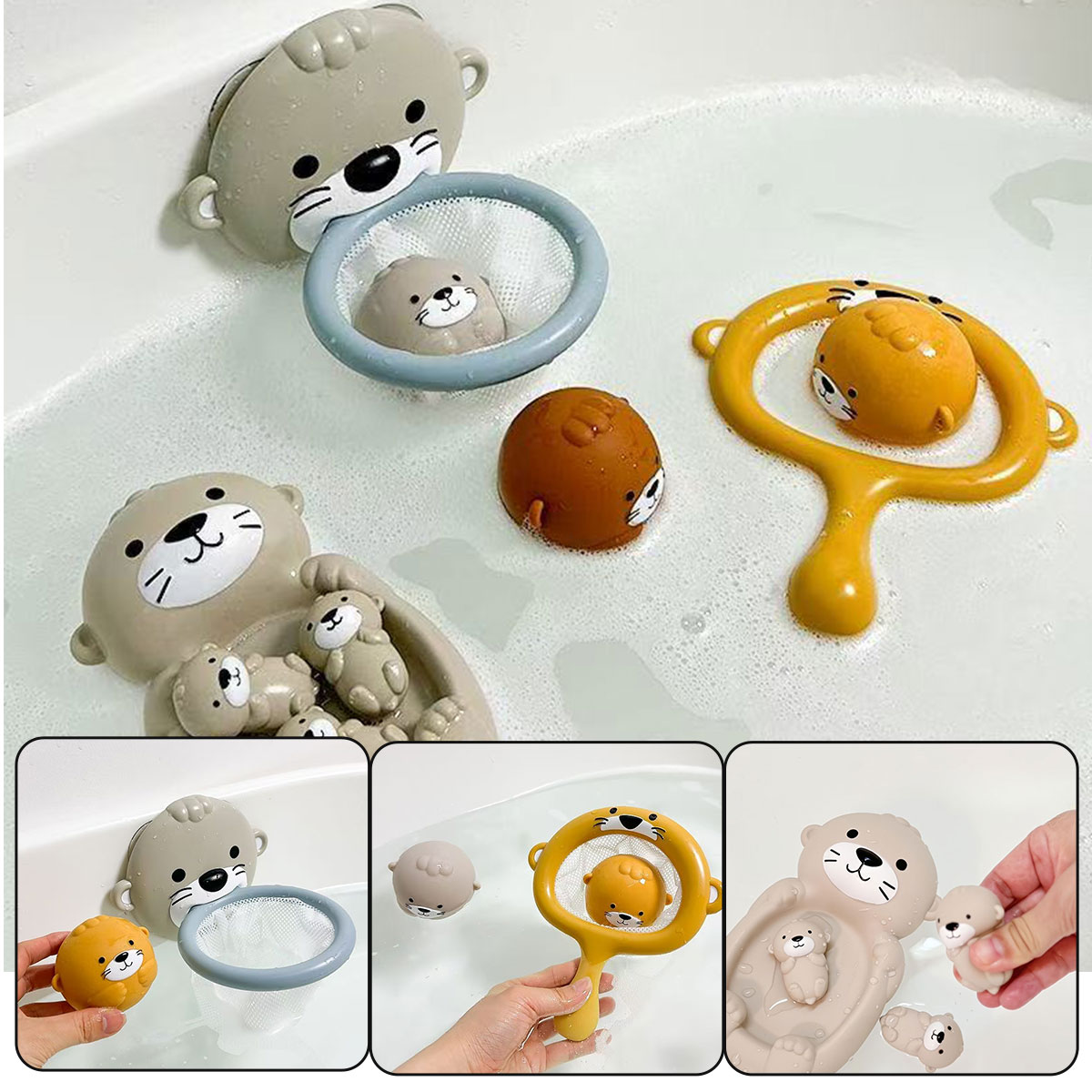 Juguete de baño de nutria para niños, juego de bolas flotantes para niños, barco flotante apilable, juguete para jugar en agua suave, regalo para piscina y playa