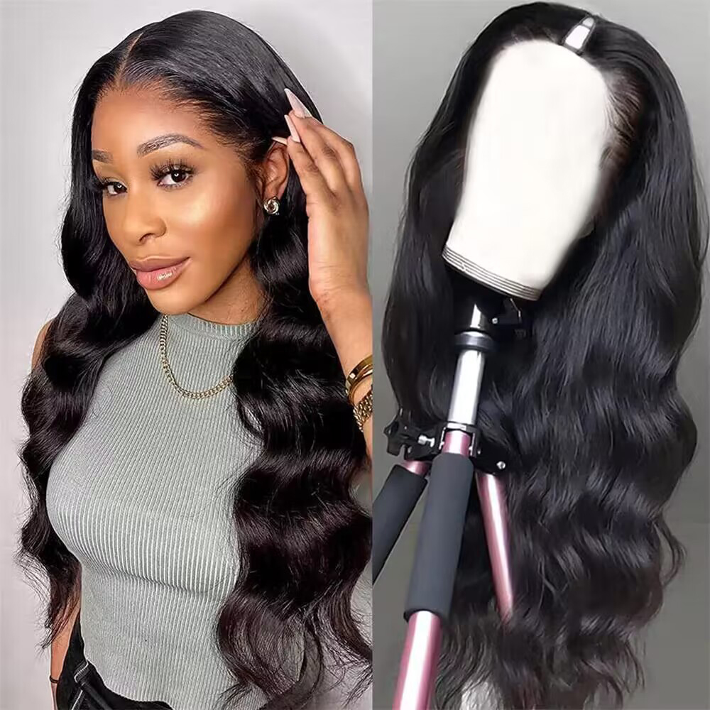 Perruque en cheveux humains en forme de V, ondulée, modèle U-Part amélioré, facile à poser pour débutantes, avec clips, pour femmes, couleur naturelle