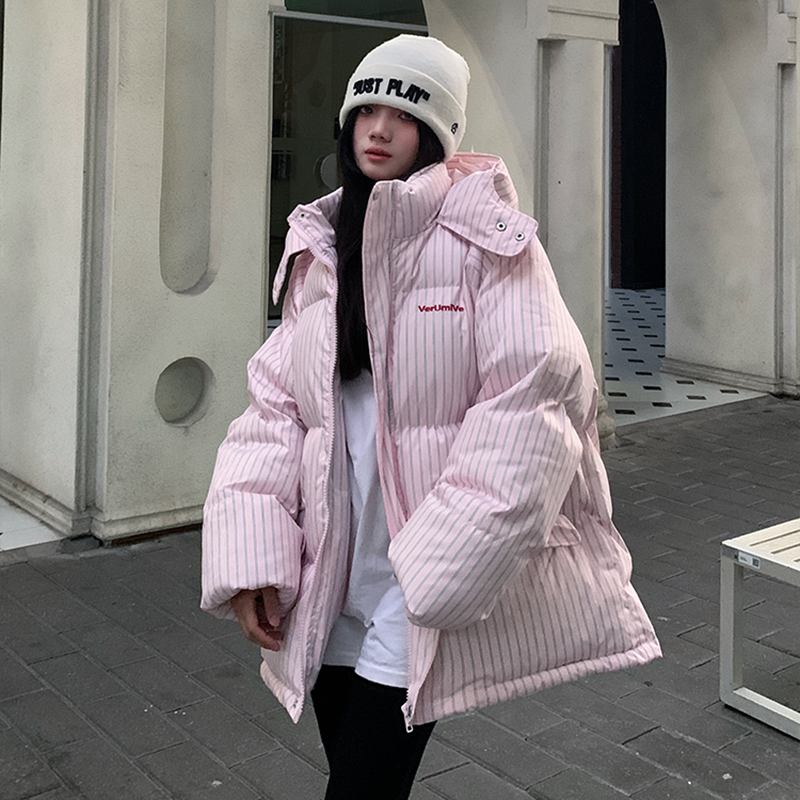 Manteau à capuche en coton matelassé pour femme, pardessus chaud, mode tempérament, rayé, décontracté, hiver, nouveau, 2025, H250
