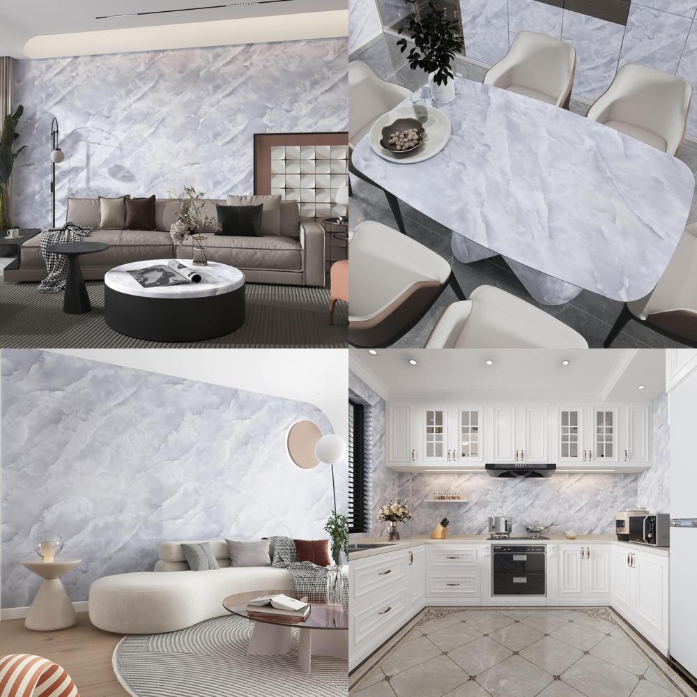 Gray Marble Look Waterproof Peel and Stick Contact Paper for Large Wall and Countertops, Thick and Durable 31x354 Inches