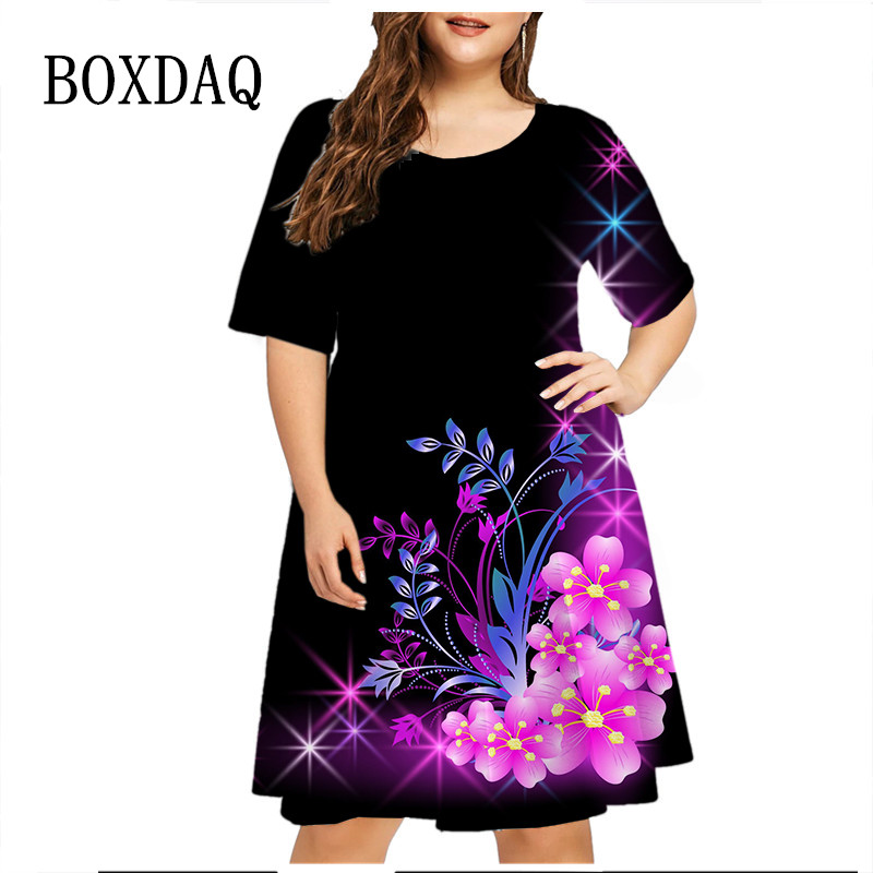 Vestido elegante de manga corta a la moda para mujer, ropa informal holgada con estampado Floral para fiesta, Vestidos de talla grande 6XL para mujer