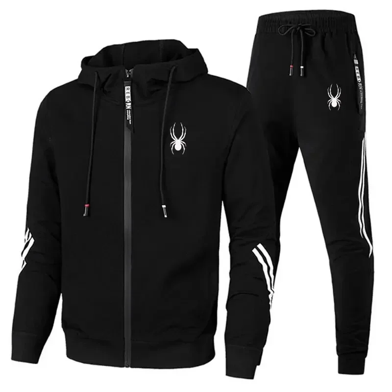 Novo Conjunto de Fitness Respirável para Homens Primavera/Outono, Jaqueta Casual com Zíper e Calças Esportivas, Conjunto de 2 Peças