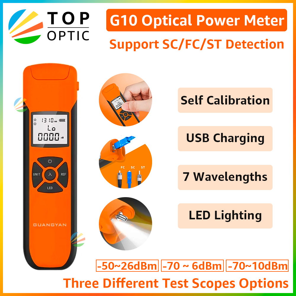 Medidor de potencia de fibra óptica G10, herramienta de prueba óptica, prueba de Cable de red, iluminación LED OPM, carga USB VFL