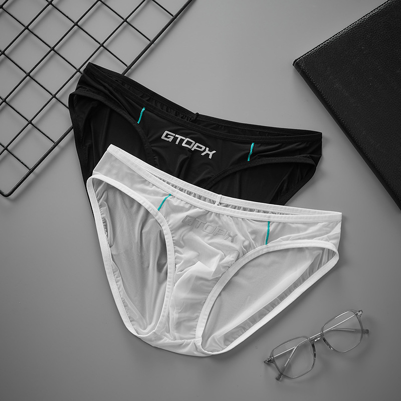 GTOPX cor sólida gelo seda meninos verão cuecas finas, um par de roupa interior de cintura baixa GT463
