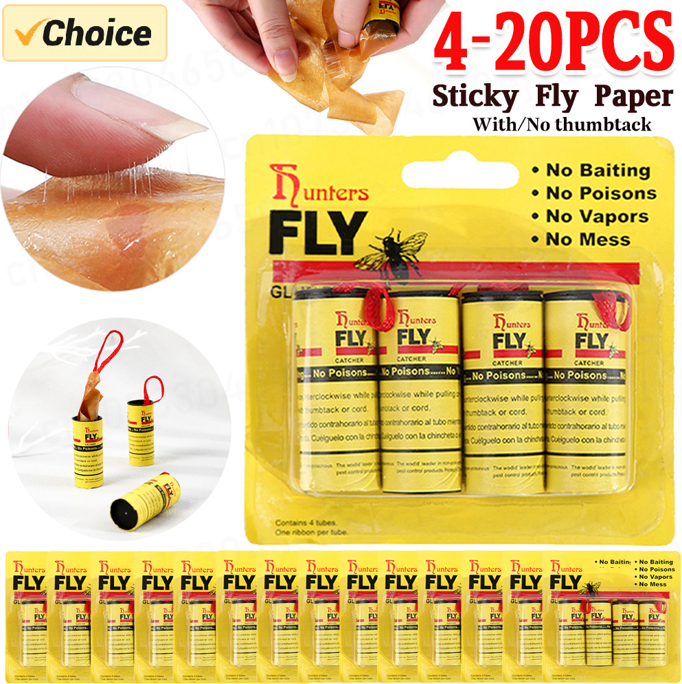 4-20PCS Sticky Ribbons Roll Double Sided Flies Paper Strips Insect Home Glue Fly Trap Catcher Bug Mosquito Killer