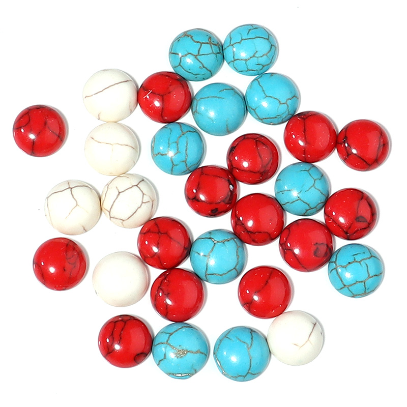 10PCS Natuurlijke Turquoise Cabochons Plaksteen Ronde Blauw/Rode Streep Turquoise Losse Spacers Voor DIY Sieraden Maken Accessoires