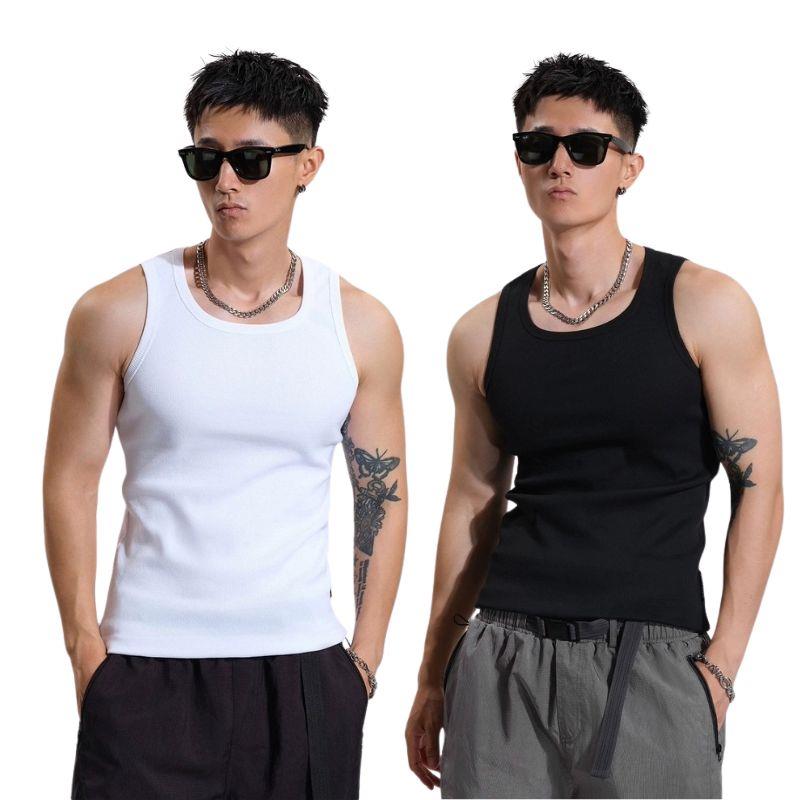 夏固体スクエアネックタンクトップ綿黒、白、グレー女性男性プラスサイズの服タンクシングレットノースリーブフィットネスベスト