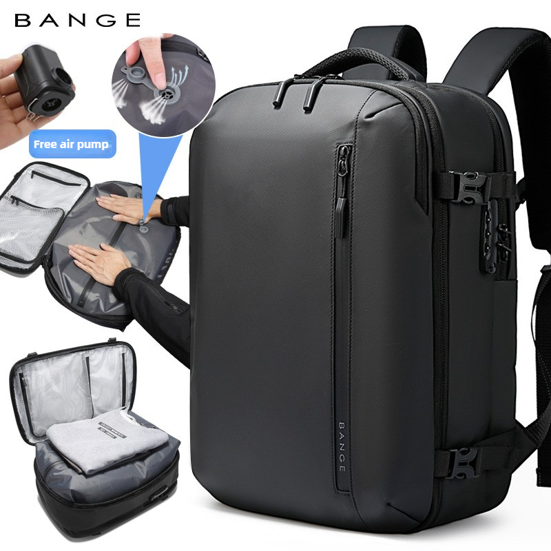 BANGE New Arrival Carry on 40L Expandable Built-in Vacuum Compression Pump Men Waterproof Travel Vacuum Compression Backpack