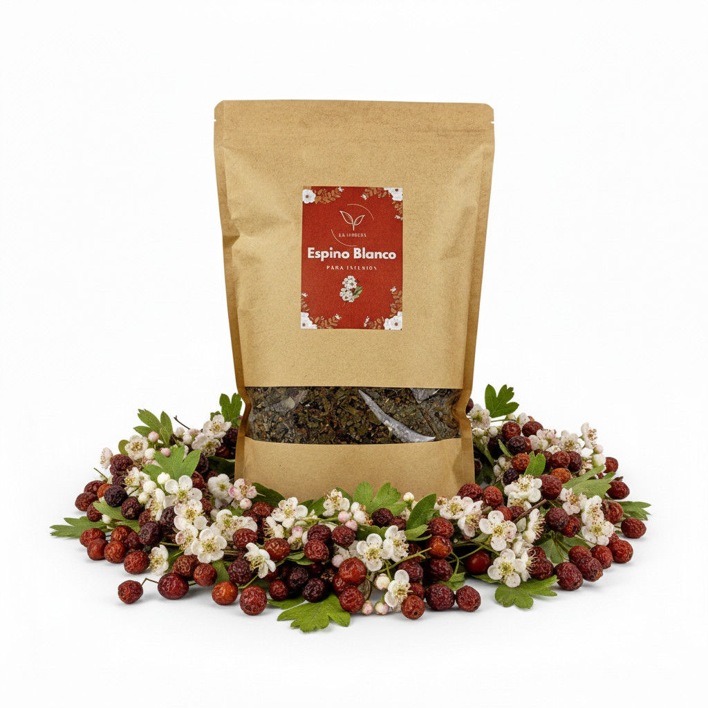 La Herbera |   Espino Blanco Crataegus monogyna flor triturada, Majuelo, Espino albar, Marzoleto, Pirlitero |   infusión y herboristería |   flor seca a granel |   envasado en España, sin aditivos |   Flor de espino, flor triturada