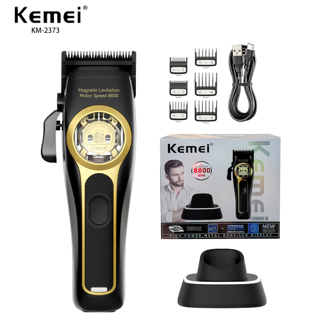 Kemei 2373 Barber Fade Haarschneidemaschine, professioneller Akku-Haarschneider, elektrische Männer-Haarschneidemaschine, magnetischer Motor, 8800 U/min