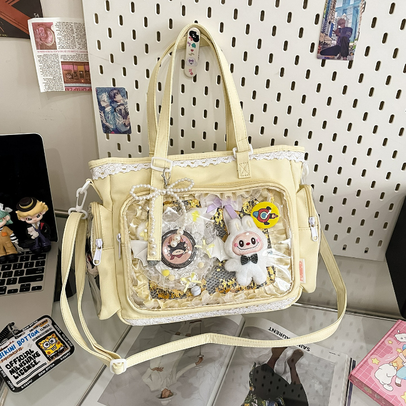 Novo estilo japonês transparente crossbody saco bonito doce cor viajando bolsa de ombro para meninas simples e casual textura ita saco