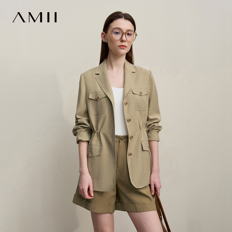 Amii Women's Jacket 2026 Spring New Casual Notched Lapel Jacket Office Lady Versatile Women's Loose Long Sleeve Tops 12651026