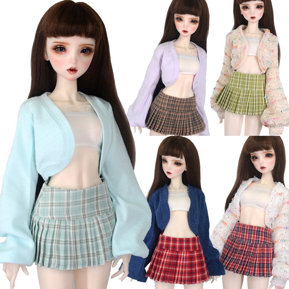 BJD Pakaian Boneka Mode Jaket Rajutan, Rok Lipit, Tiga Set Potong untuk 58-60CM 1/3 SD Boneka Mainan Bola Bersama Aksesori Boneka